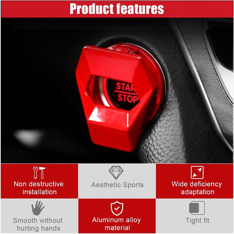 GLSOWEE Car Engine Start/Stop Button Cover, Zinc Alloy Car Push Button Start Cover Car Power Control Trim, Universal Key Ignition Switch Protective Cover for Cars, SUVs (Red) - Image 3